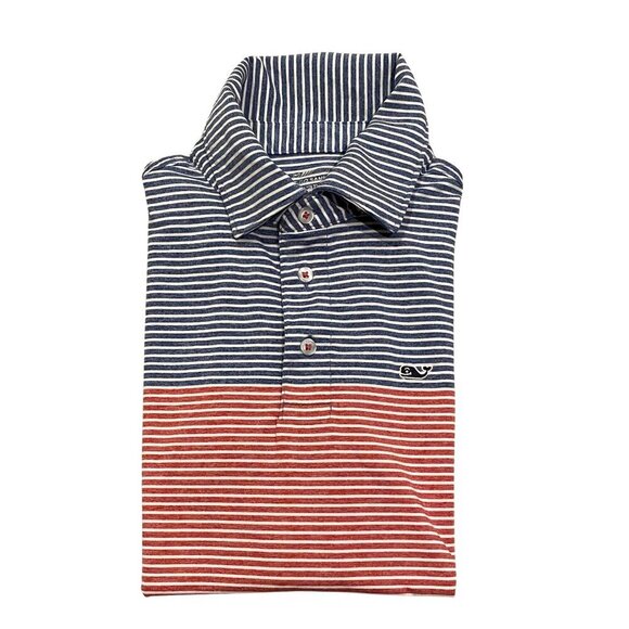 Vineyard Vines Boy's On-the-Go Sankaty Polo Red/Blue Striped - Picture 2 of 3